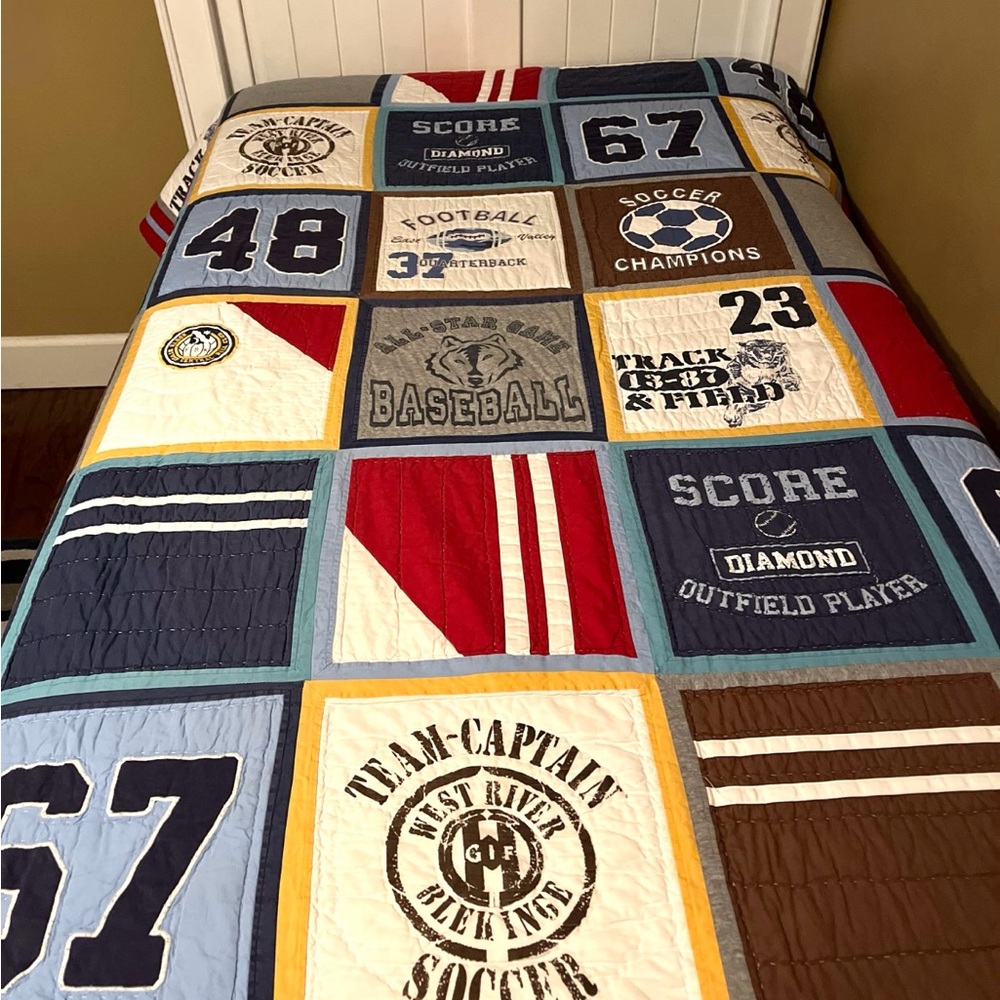 Sports-Themed Patchwork Quilt